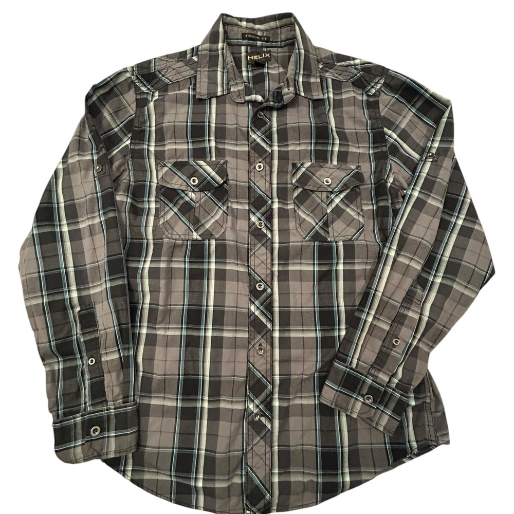 HELIX Men’s Plaid Western‎ Button Up Long Sleeve Shirt M Athletic Fit